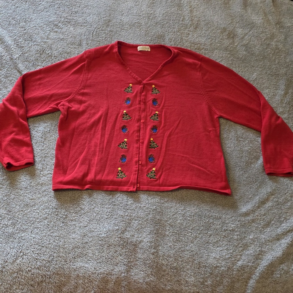 Yarnworks Women's Red Christmas Cardigan Sweater Embroidered Size By Measurement